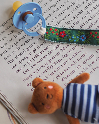 Pacifier Clip Green with Red Flowers