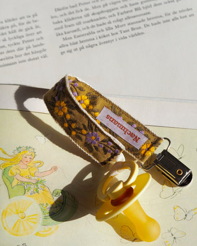 Pacifier Clip Brown with Yellow Flowers